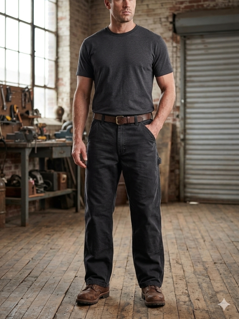 EUC Carhartt B111 BLK Black Washed Duck Work Dungaree Jeans 36x30